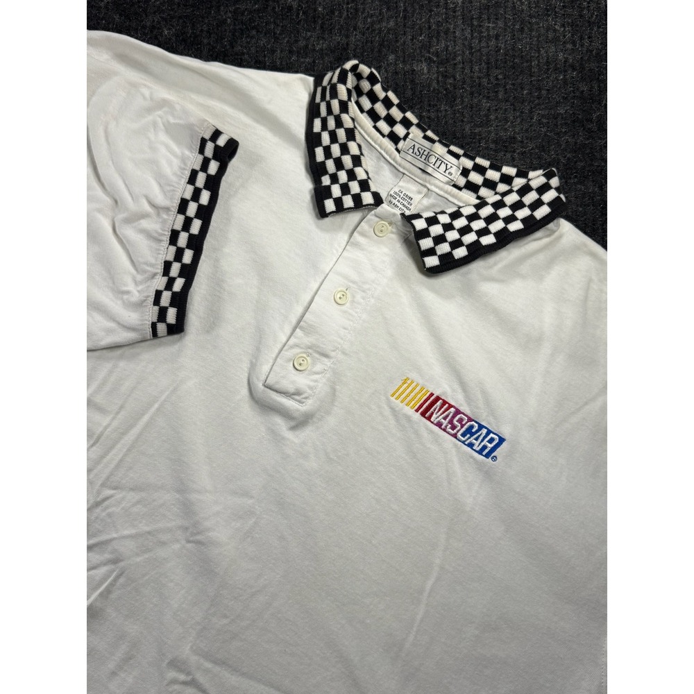 Vintage Ash City NASCAR Polo Shirt White Checkered Collar XXL Racing Sportswear